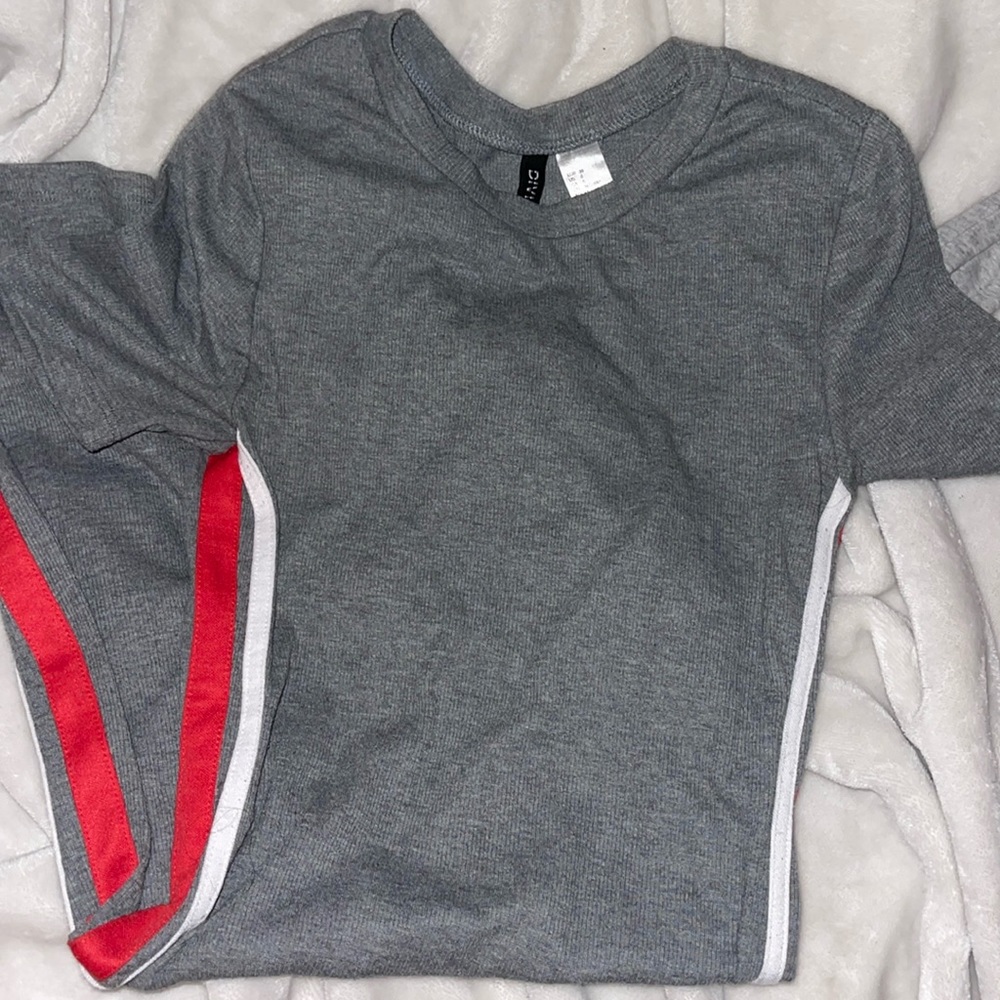Forever 21 Grey body con dress with white and red stripes